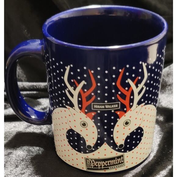 Hiram Walker Peppermint Schnapps Ceramic Mug Christmas Deer Winter Navy - Picture 2 of 9